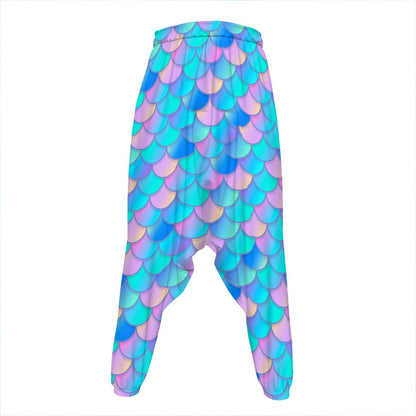 Pink Teal Mermaid Scales Pattern Print Hammer Pants