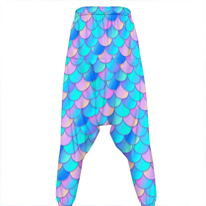 Pink Teal Mermaid Scales Pattern Print Hammer Pants