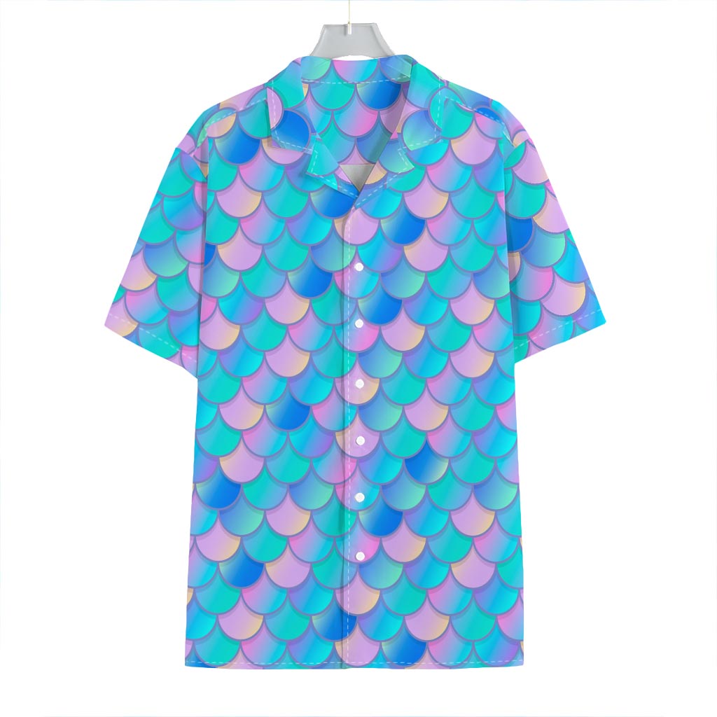 Pink Teal Mermaid Scales Pattern Print Hawaiian Shirt