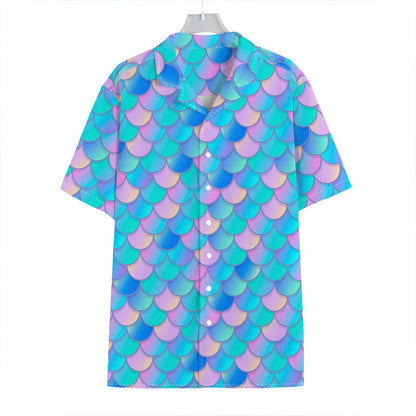 Pink Teal Mermaid Scales Pattern Print Hawaiian Shirt