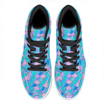 Pink Teal Mermaid Scales Pattern Print High Top Leather Sneakers