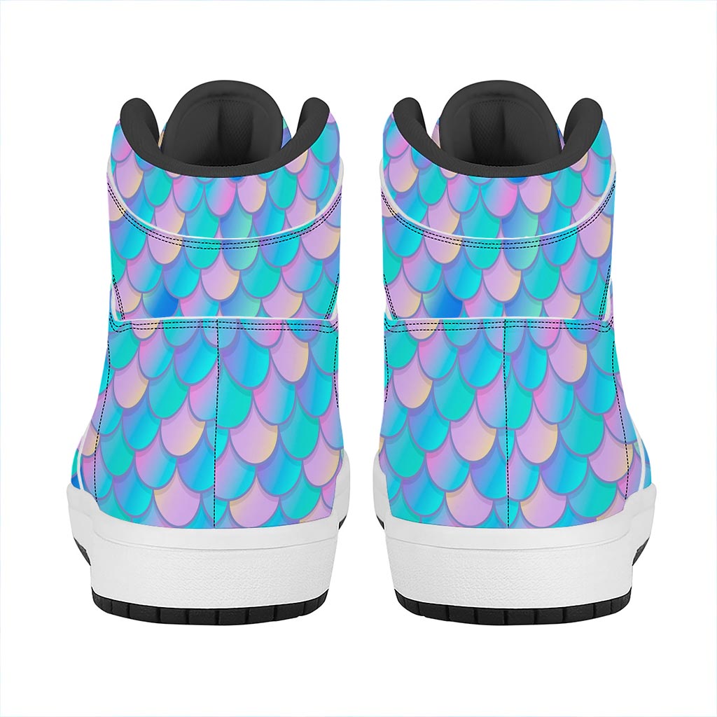 Pink Teal Mermaid Scales Pattern Print High Top Leather Sneakers