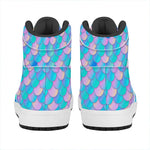 Pink Teal Mermaid Scales Pattern Print High Top Leather Sneakers