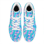 Pink Teal Mermaid Scales Pattern Print High Top Leather Sneakers