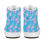 Pink Teal Mermaid Scales Pattern Print High Top Leather Sneakers