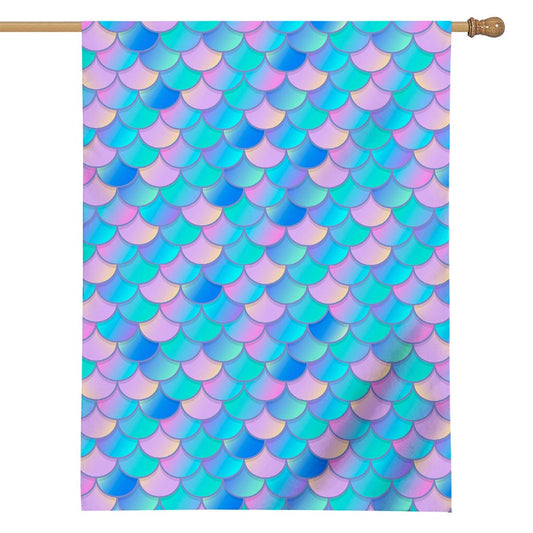 Pink Teal Mermaid Scales Pattern Print House Flag