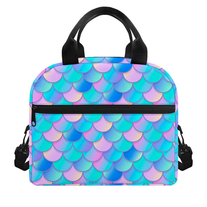 Pink Teal Mermaid Scales Pattern Print Insulated Lunch Bag