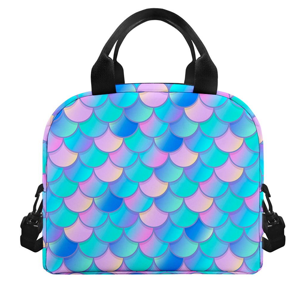 Pink Teal Mermaid Scales Pattern Print Insulated Lunch Bag
