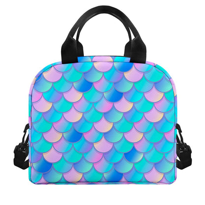 Pink Teal Mermaid Scales Pattern Print Insulated Lunch Bag