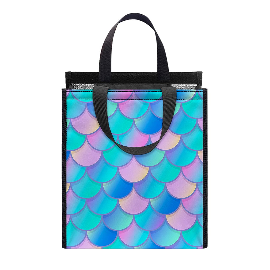 Pink Teal Mermaid Scales Pattern Print Insulated Lunch Tote