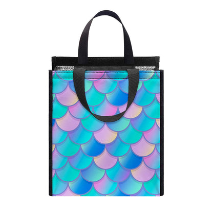Pink Teal Mermaid Scales Pattern Print Insulated Lunch Tote