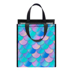 Pink Teal Mermaid Scales Pattern Print Insulated Lunch Tote