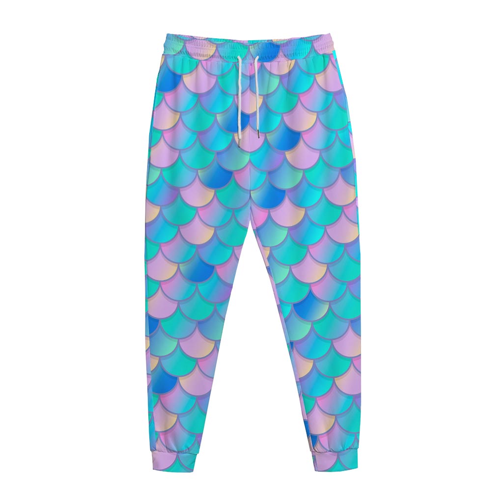 Pink Teal Mermaid Scales Pattern Print Jogger Pants