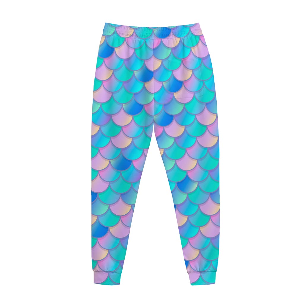 Pink Teal Mermaid Scales Pattern Print Jogger Pants
