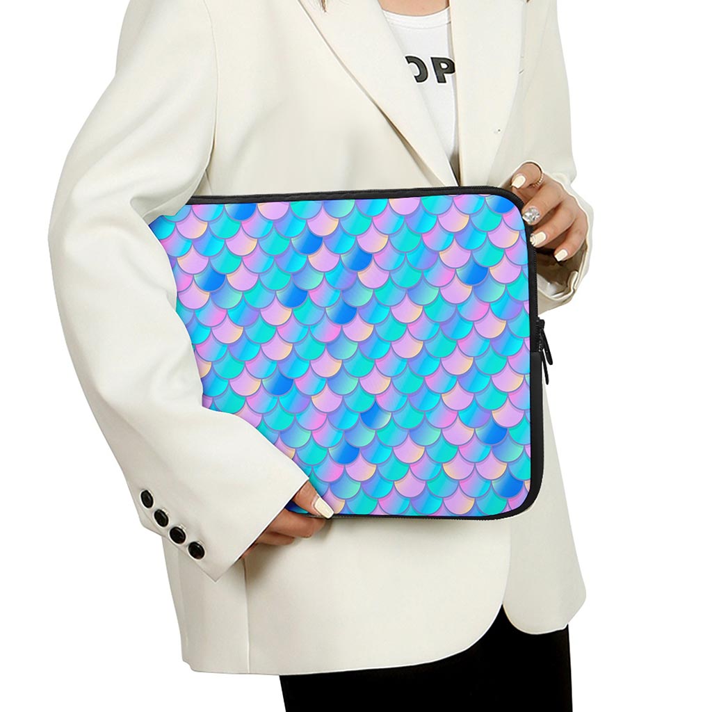 Pink Teal Mermaid Scales Pattern Print Laptop Sleeve