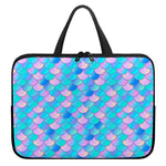Pink Teal Mermaid Scales Pattern Print Laptop Sleeve With Handle