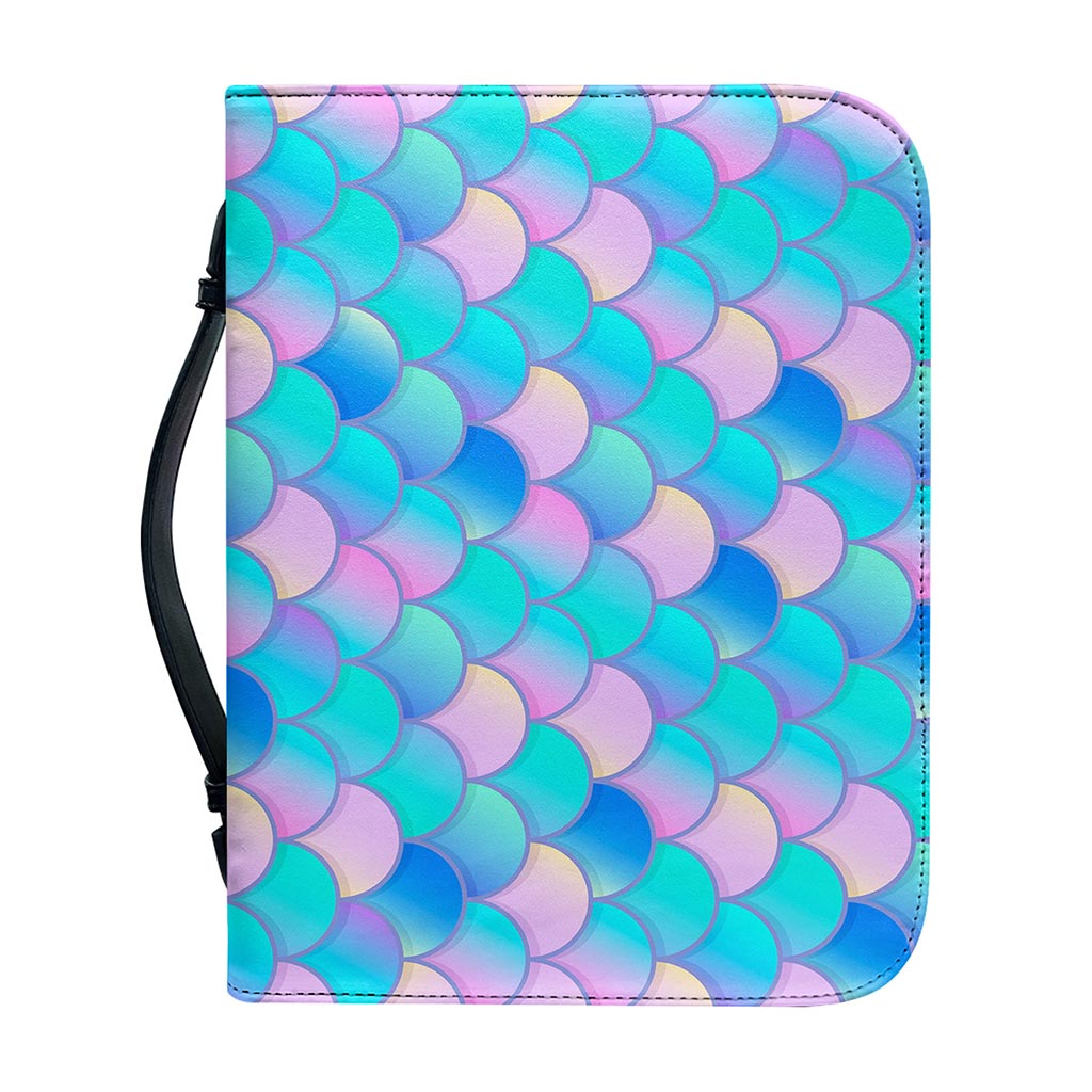 Pink Teal Mermaid Scales Pattern Print Leather Bible Cover