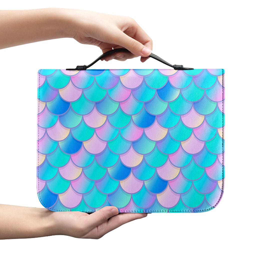 Pink Teal Mermaid Scales Pattern Print Leather Bible Cover