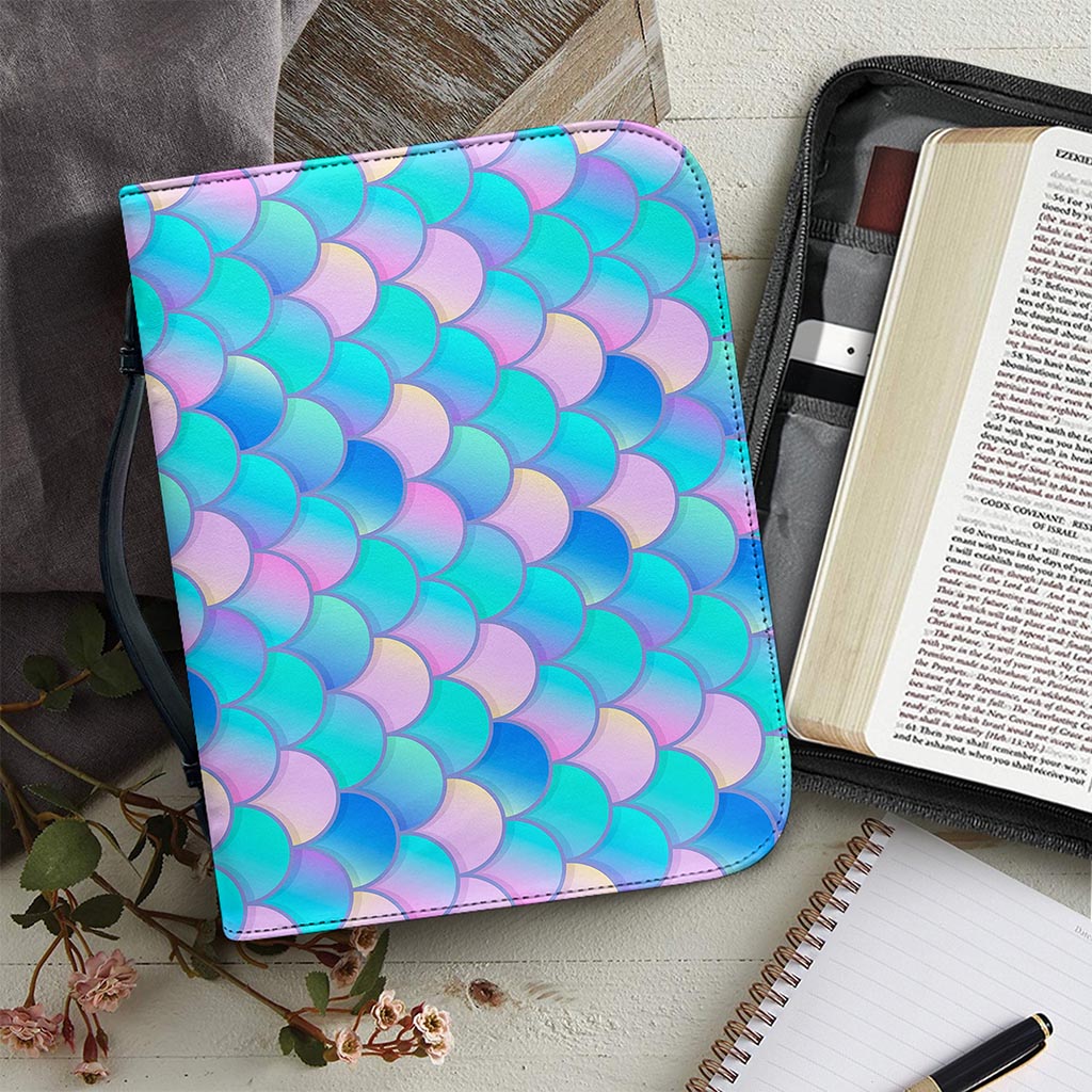 Pink Teal Mermaid Scales Pattern Print Leather Bible Cover