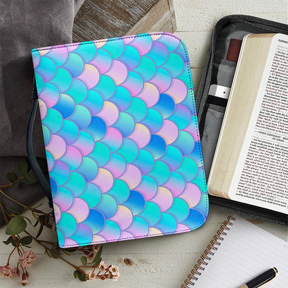 Pink Teal Mermaid Scales Pattern Print Leather Bible Cover