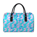 Pink Teal Mermaid Scales Pattern Print Leather Duffel Bag