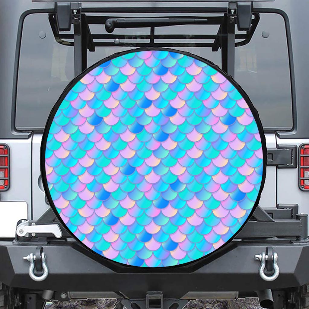 Pink Teal Mermaid Scales Pattern Print Leather Spare Tire Cover