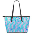 Pink Teal Mermaid Scales Pattern Print Leather Tote Bag With Zipper