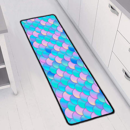 Pink Teal Mermaid Scales Pattern Print Long Kitchen Mat