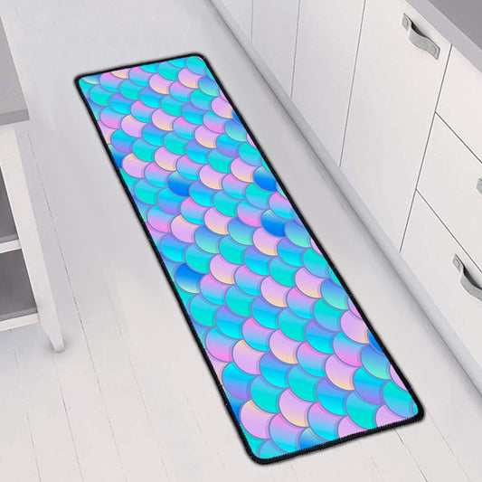 Pink Teal Mermaid Scales Pattern Print Long Kitchen Mat