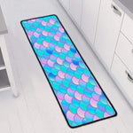 Pink Teal Mermaid Scales Pattern Print Long Kitchen Mat
