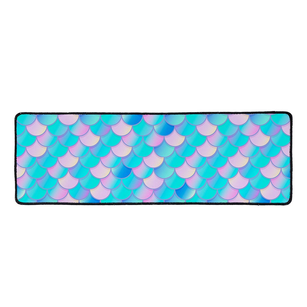 Pink Teal Mermaid Scales Pattern Print Long Kitchen Mat