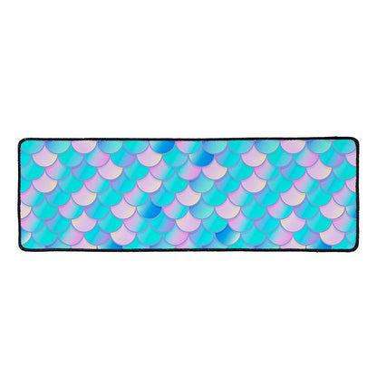 Pink Teal Mermaid Scales Pattern Print Long Kitchen Mat