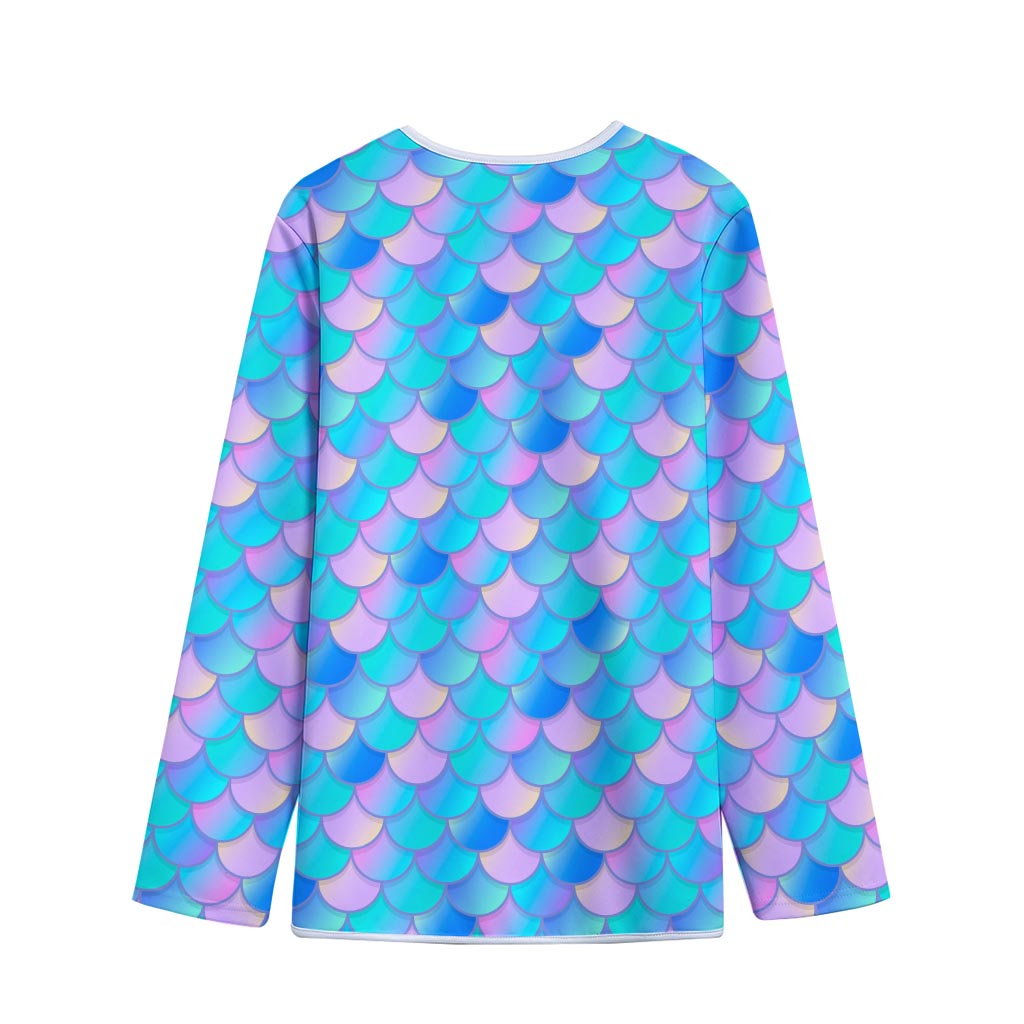 Pink Teal Mermaid Scales Pattern Print Long Sleeve Short Coat