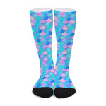 Pink Teal Mermaid Scales Pattern Print Long Socks