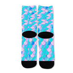 Pink Teal Mermaid Scales Pattern Print Long Socks