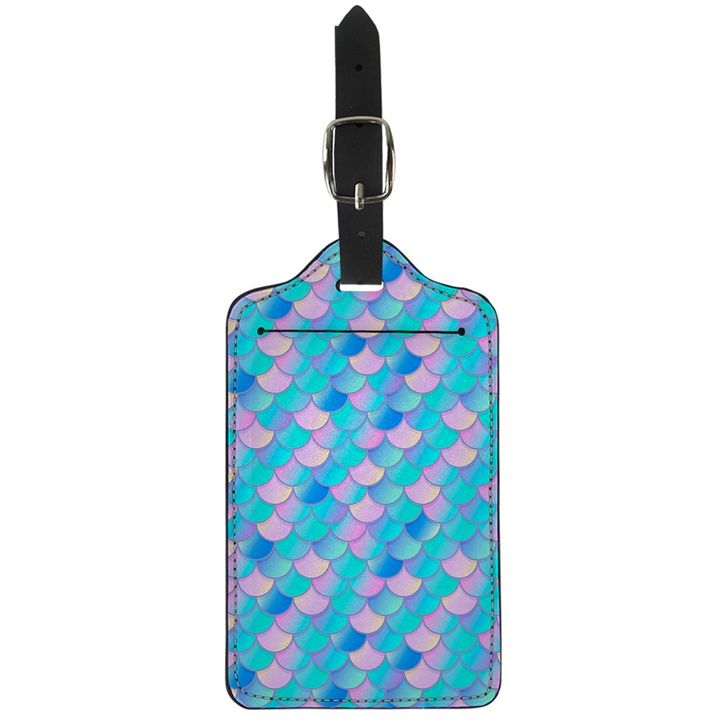 Pink Teal Mermaid Scales Pattern Print Luggage Tag