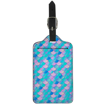 Pink Teal Mermaid Scales Pattern Print Luggage Tag