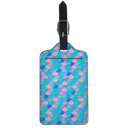 Pink Teal Mermaid Scales Pattern Print Luggage Tag