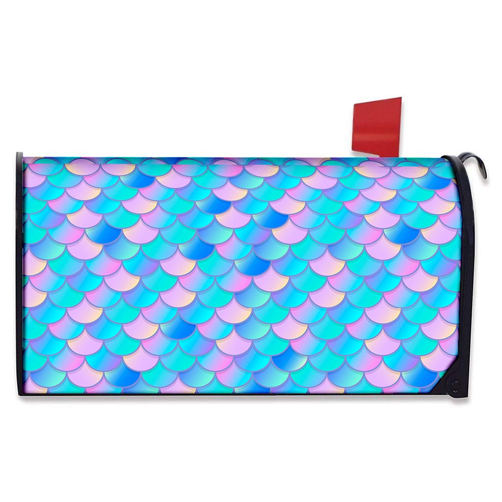 Pink Teal Mermaid Scales Pattern Print Mailbox Cover