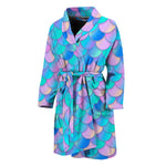 Pink Teal Mermaid Scales Pattern Print Men's Bathrobe