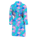 Pink Teal Mermaid Scales Pattern Print Men's Bathrobe