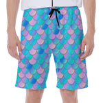 Pink Teal Mermaid Scales Pattern Print Men's Beach Shorts