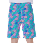 Pink Teal Mermaid Scales Pattern Print Men's Beach Shorts