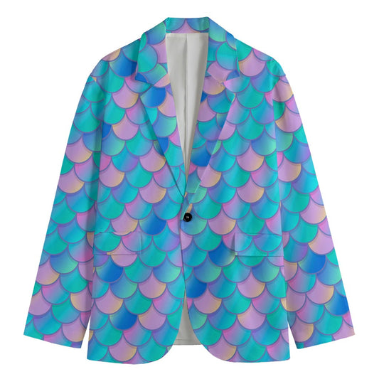 Pink Teal Mermaid Scales Pattern Print Men's Blazer