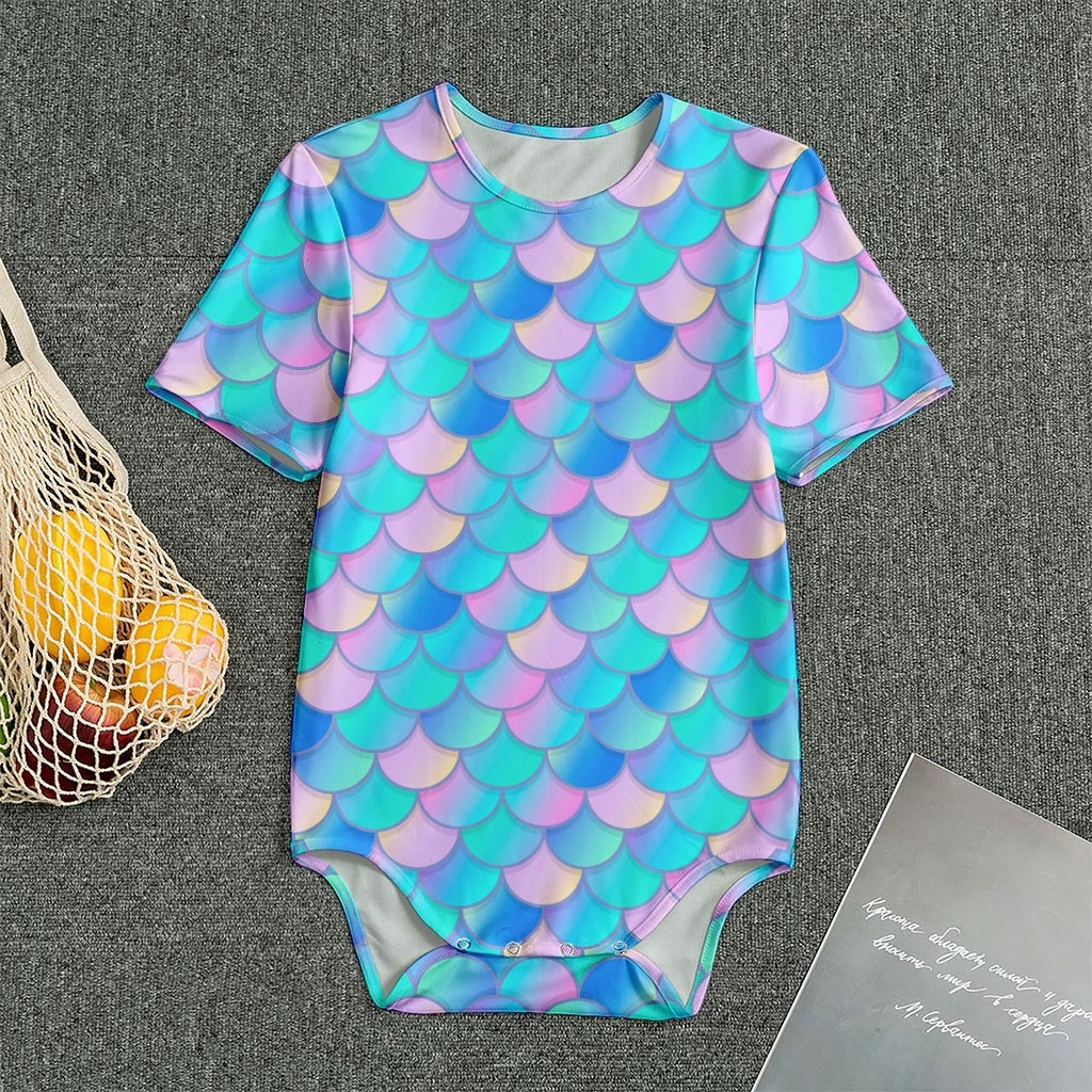 Pink Teal Mermaid Scales Pattern Print Men's Bodysuit