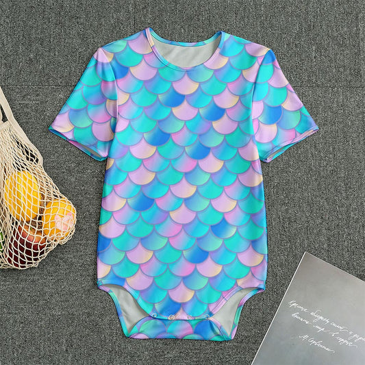 Pink Teal Mermaid Scales Pattern Print Men's Bodysuit