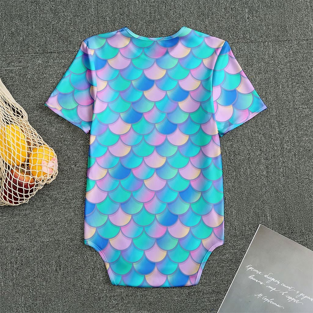 Pink Teal Mermaid Scales Pattern Print Men's Bodysuit