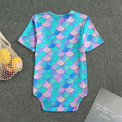Pink Teal Mermaid Scales Pattern Print Men's Bodysuit
