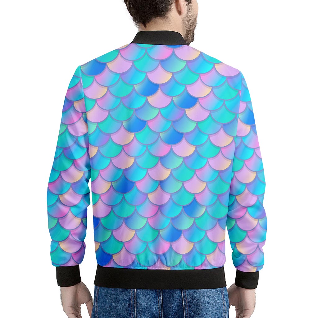 Pink Teal Mermaid Scales Pattern Print Men's Bomber Jacket