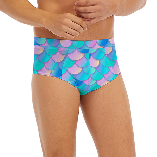 Pink Teal Mermaid Scales Pattern Print Men's Briefs